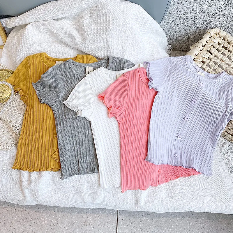 Baby Children's 2-6Y Toddler Kids Baby Girl Ribbed T Shirts Short Sleeve Solid Color Cotton T-shirt Tee Tops with Buttons Summer
Baby Children's 2-6Y Toddler Kids Baby Girl Ribbed T Shirts Short Sleeve Solid Color Cotton T-shirt Tee Tops with Buttons Summer