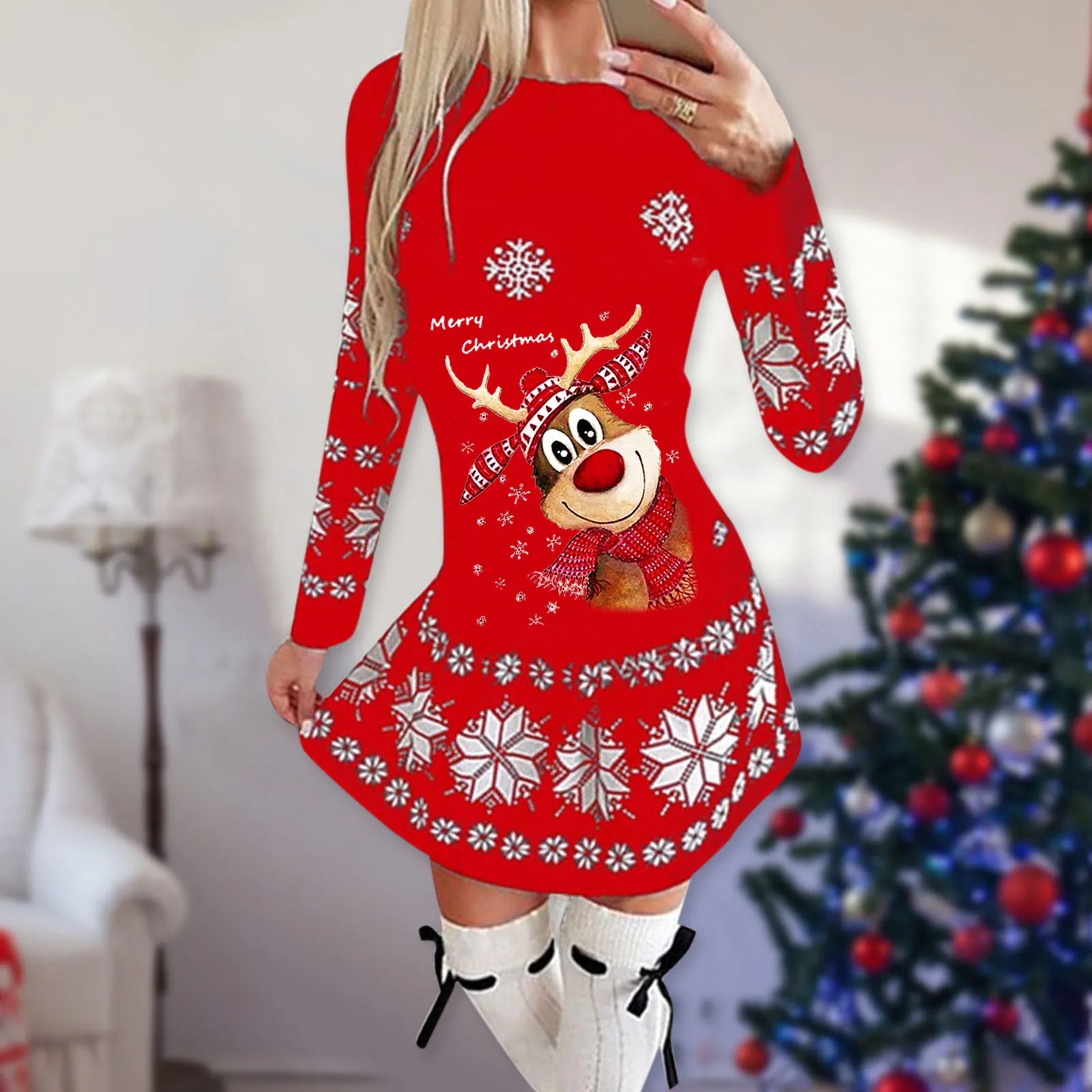 2021 Christmas Dress Women Snowflake Deer Print O-neck Long Sleeve Autumn Winter Casual Cute Mini Slim Festival Party Dresses
2021 Christmas Dress Women Snowflake Deer Print O-neck Long Sleeve Autumn Winter Casual Cute Mini Slim Festival Party Dresses