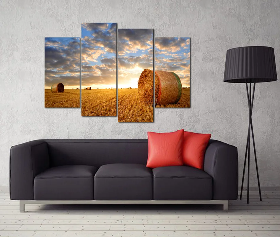 Landscape Canvas Painting Sunet on Farm Field Wall Art Poster 4 Pieces Hay Bales Roll HD Print Home Decor Modern Picture
Landscape Canvas Painting Sunet on Farm Field Wall Art Poster 4 Pieces Hay Bales Roll HD Print Home Decor Modern Picture
