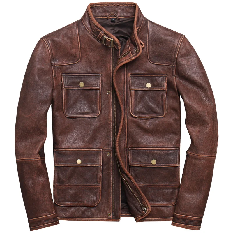 Leather 2021 Retro Cowhide Stand Collar Motorcycle Slim Short Autumn Coat Mens Hunting Jacket 
Leather 2021 Retro Cowhide Stand Collar Motorcycle Slim Short Autumn Coat Mens Hunting Jacket
