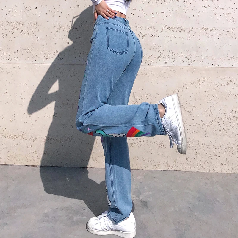 Women Jeans New 2021 Summer Color Printing High Waist Straight Denim Pants Casual Fashion Streetwear Hip Hop Jean Long Trouser
Women Jeans New 2021 Summer Color Printing High Waist Straight Denim Pants Casual Fashion Streetwear Hip Hop Jean Long Trouser