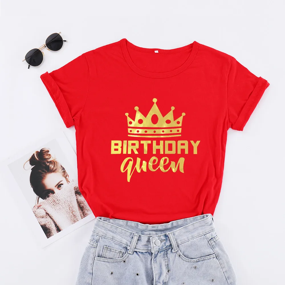 Birthday Queen Team Party T Shirt Fahsion Gold Print Cotton Women T-shirt Short Sleeve Top Tees Plus Size Round Neck Girl Shirts
Birthday Queen Team Party T Shirt Fahsion Gold Print Cotton Women T-shirt Short Sleeve Top Tees Plus Size Round Neck Girl Shirts