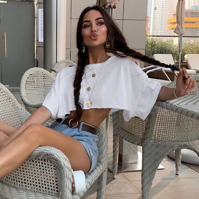 White Black Mini Short Loose Casual Short T-shirt Ladies Summer Cotton Tee Cool Basic Street Clothing Crops O-Neck Shirt Women
White Black Mini Short Loose Casual Short T-shirt Ladies Summer Cotton Tee Cool Basic Street Clothing Crops O-Neck Shirt Women