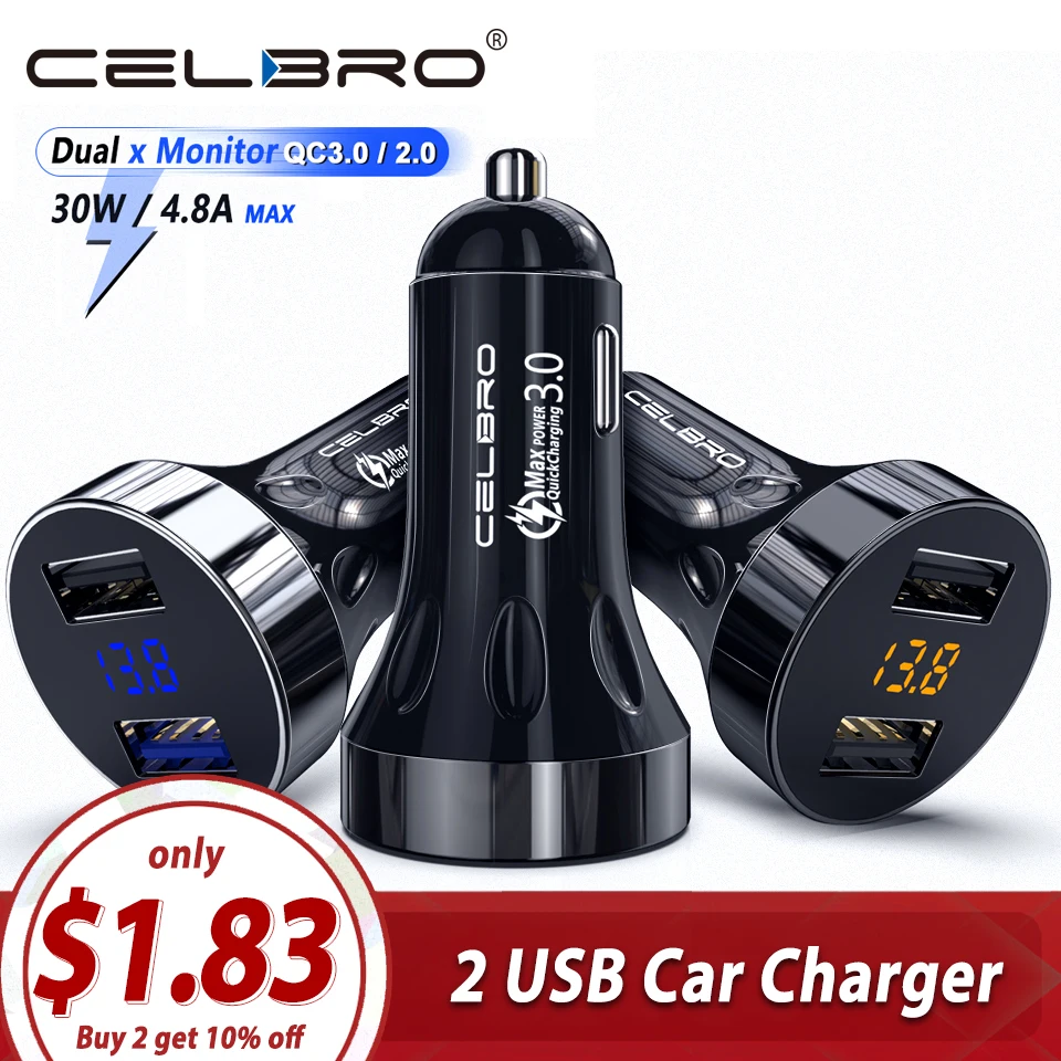 Автомобильное зарядное устройство 30 Вт Quick Charge 3 0 2 USB для Xiaomi mi 10 Pro Samsung Galaxy S20 Dual
