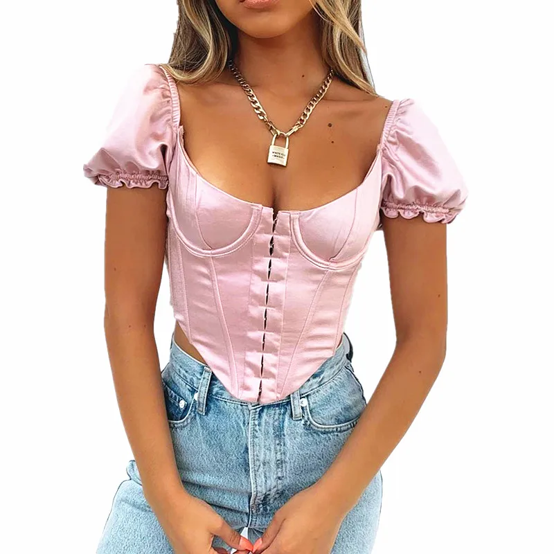 2020 Women Tops Fashion Shirt Hooks Sexy Blouses Streetwear Cryptographic Bubble Sleeve Satin Bustier Crop Top and Blouse Shirts
2020 Women Tops Fashion Shirt Hooks Sexy Blouses Streetwear Cryptographic Bubble Sleeve Satin Bustier Crop Top and Blouse Shirts