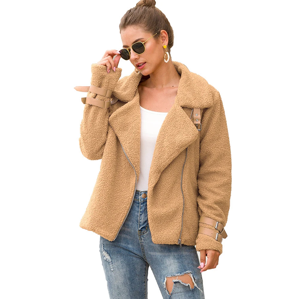 Autumn Winter Coat Women 2020 Casual Slim Solid Short Teddy Female Vintage Zipper Turn-down Collar Plus Size Faux Fur Coats | Женская