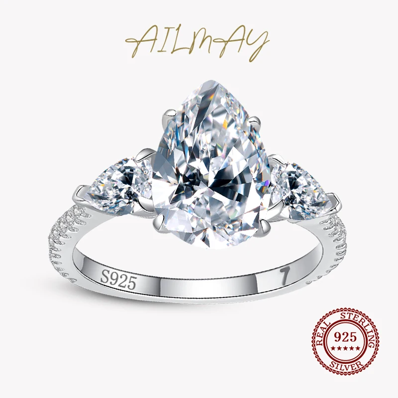 Ailmay Роскошные 5ct груша образное обручальное кольцо 925 стерлингового серебра