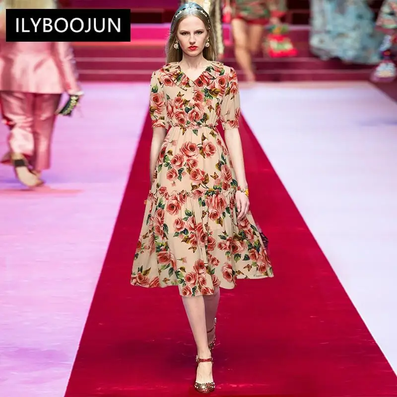 Fashion Designer Summer Dress Women's Elegant V-neck Ruffles Short Sleeve Flower print Vintage Party Midi Dress
Fashion Designer Summer Dress Women's Elegant V-neck Ruffles Short Sleeve Flower print Vintage Party Midi Dress