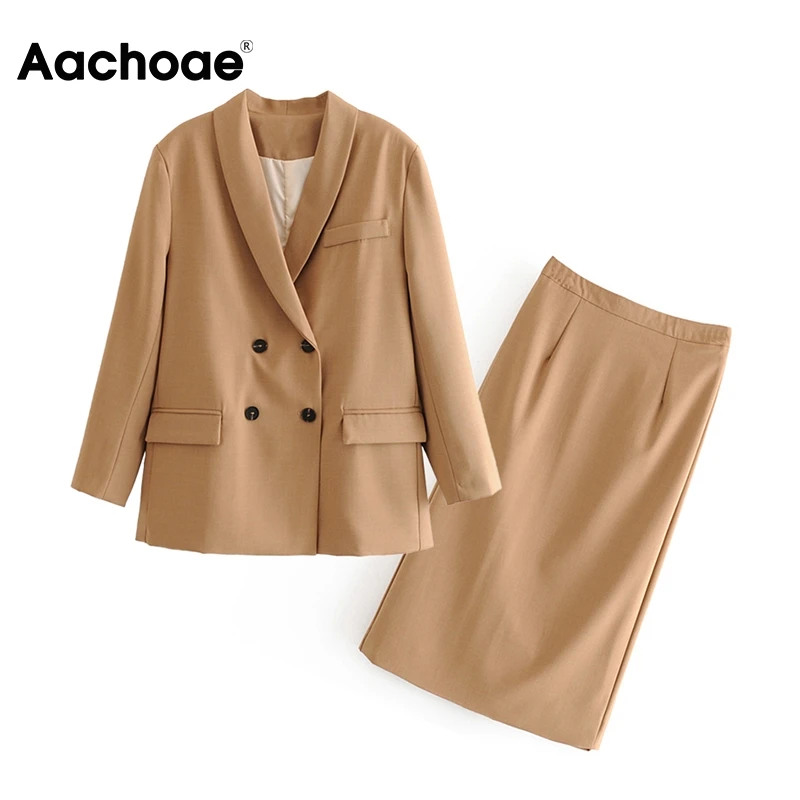 Aachoae однотонный Элегантный женский комплект 2 шт. Двубортный повседневный