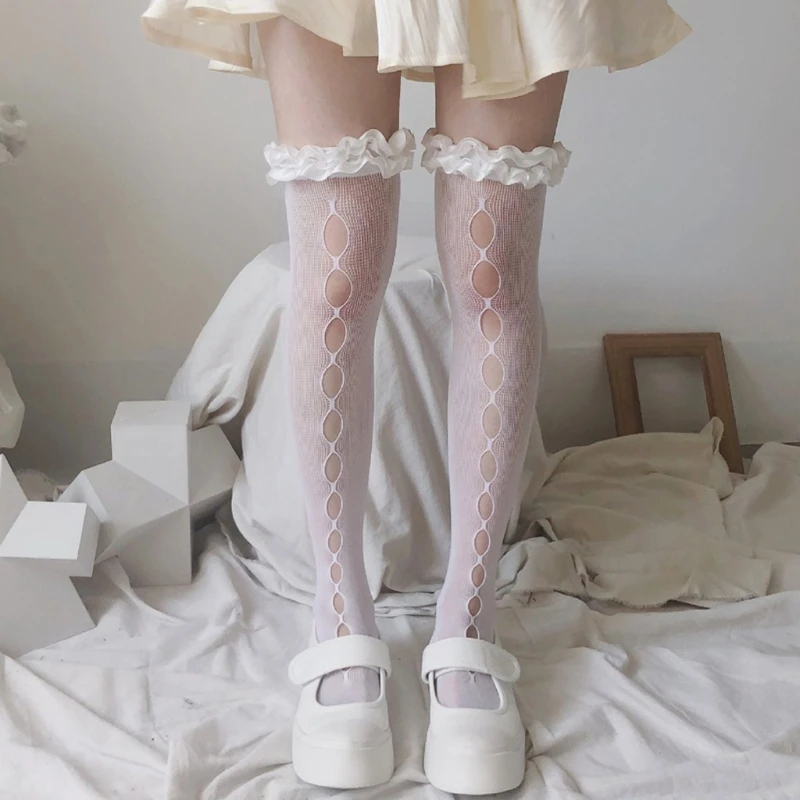 Japanese Lolita Ruffled Lace Knee High Long Socks Hollow Out Ripped Hole Kawaii Transparent Fishnet Stretch Thigh High Over
Japanese Lolita Ruffled Lace Knee High Long Socks Hollow Out Ripped Hole Kawaii Transparent Fishnet Stretch Thigh High Over
