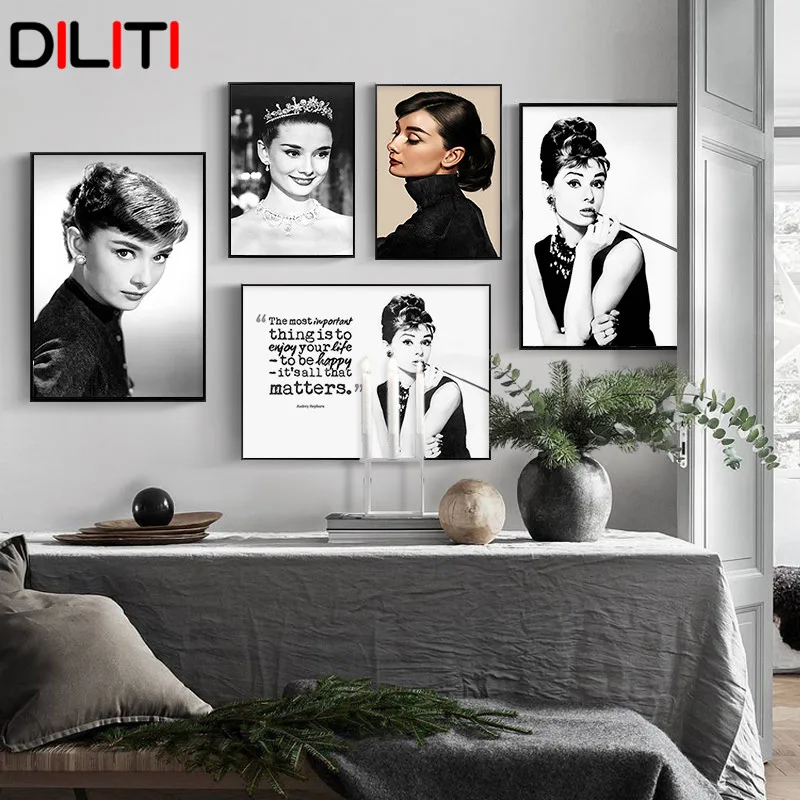 

Black White Photo Wall Art Audrey Hepburn Canvas Painting Picture for Living Room Salon Decor Classical Portrait Print Poster