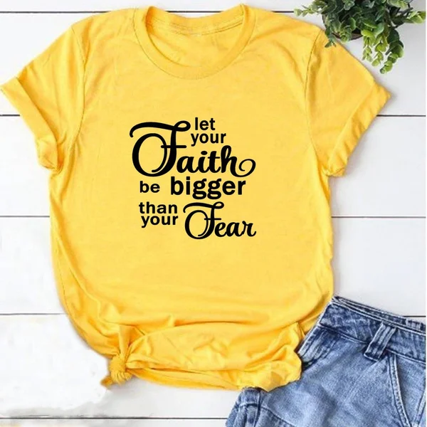 Summer Letter Printed Short Sleeve Tee Women Casual O-neck Cotton Faith Fear Funny T-shirt Tops
Summer Letter Printed Short Sleeve Tee Women Casual O-neck Cotton Faith Fear Funny T-shirt Tops