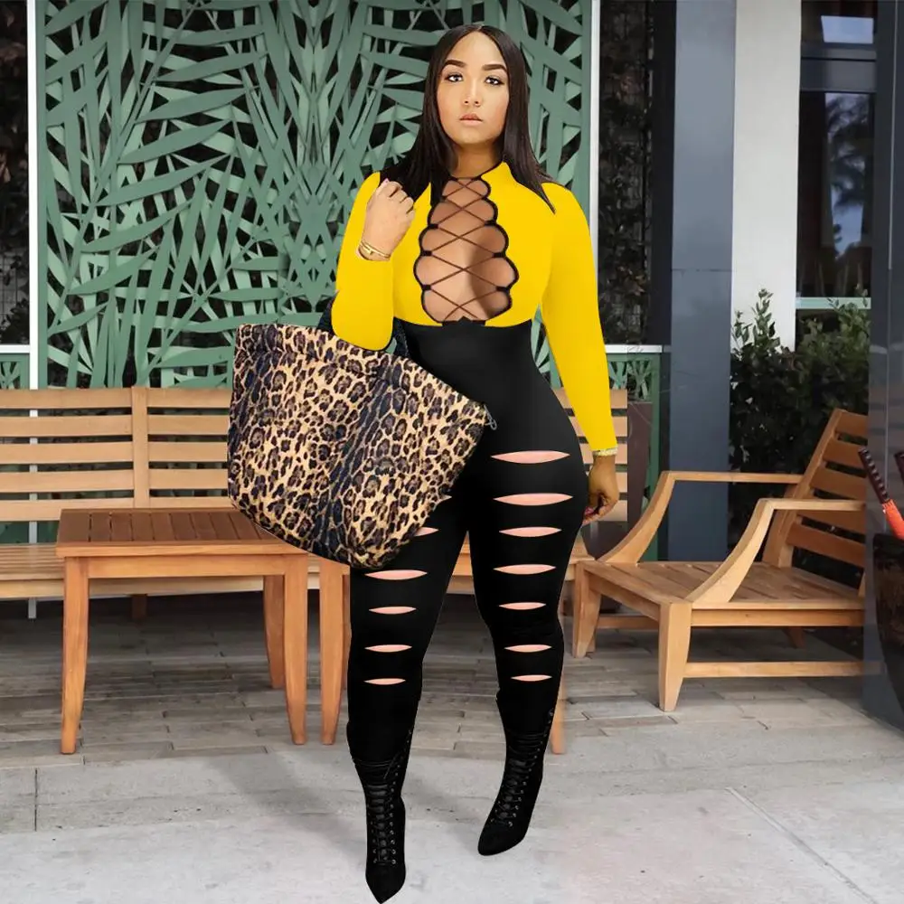 Black Patchwork Classic Hole Pencil Pants Trousers Women Jumpsuit And Rompers Sexy Club Party Night Club Outfits Wholesale
Black Patchwork Classic Hole Pencil Pants Trousers Women Jumpsuit And Rompers Sexy Club Party Night Club Outfits Wholesale