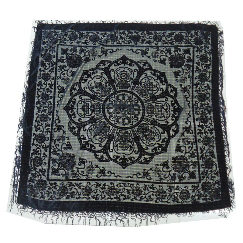 Винтажный бархатный шелковый шарф 105*105 см зимняя черная квадратная шаль Женская