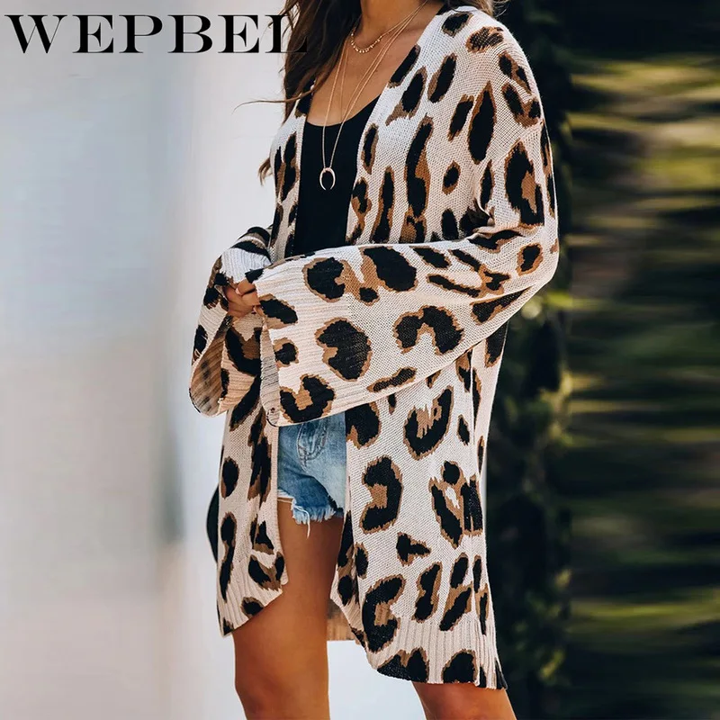 WEPBEL Autumn Women Long Knitted Cardigan Sweater Leopard Print Long Sleeve Pocket Knitwear Winter Outerwear Jumper
WEPBEL Autumn Women Long Knitted Cardigan Sweater Leopard Print Long Sleeve Pocket Knitwear Winter Outerwear Jumper