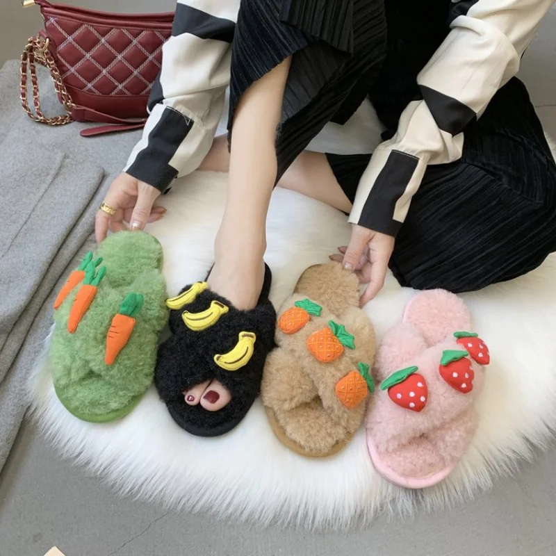 Winter Slippers Women's Outer Wear Cross Lamb Plush Fruit One-word Slippers Women's Shoes Women Slippers Kawaii Shoes
Winter Slippers Women's Outer Wear Cross Lamb Plush Fruit One-word Slippers Women's Shoes Women Slippers Kawaii Shoes