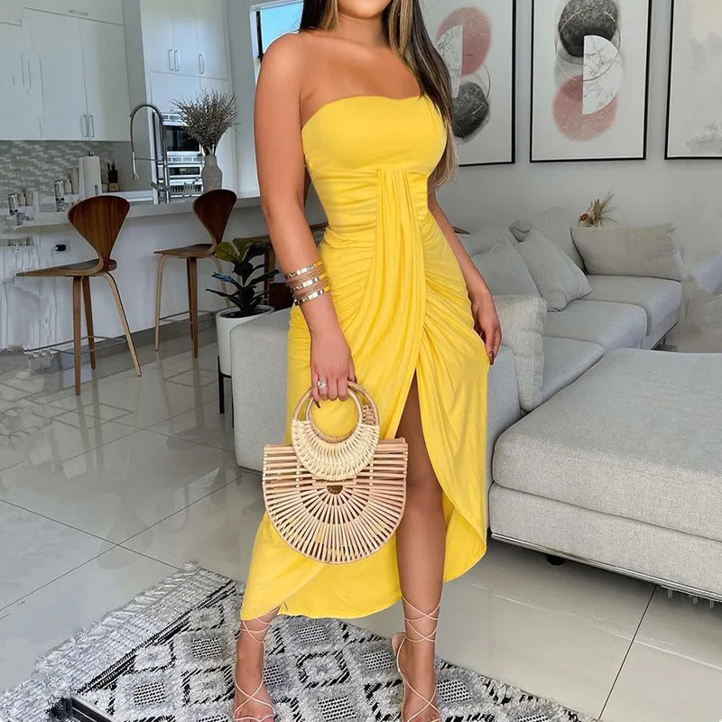 Floral Print Ruched Women Casual Dress Sexy Strapless Off Shoulder Plain High Slit Midi Dress
Floral Print Ruched Women Casual Dress Sexy Strapless Off Shoulder Plain High Slit Midi Dress
