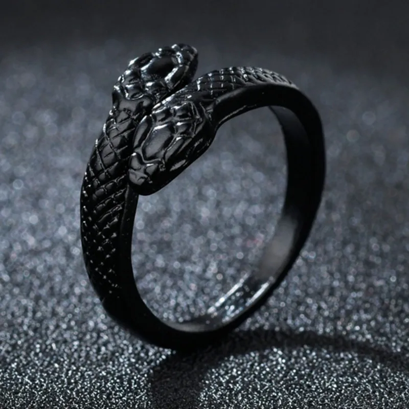 Готический двойной в форме головы змеи кольцо регулируемые кольца рептилий