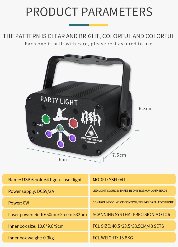 BROTHER 6 Hole 64 Figure Laser Light Stage Lamp Projection Flashlight USB Plug with Remote Control for Bar KTV
BROTHER 6 Hole 64 Figure Laser Light Stage Lamp Projection Flashlight USB Plug with Remote Control for Bar KTV