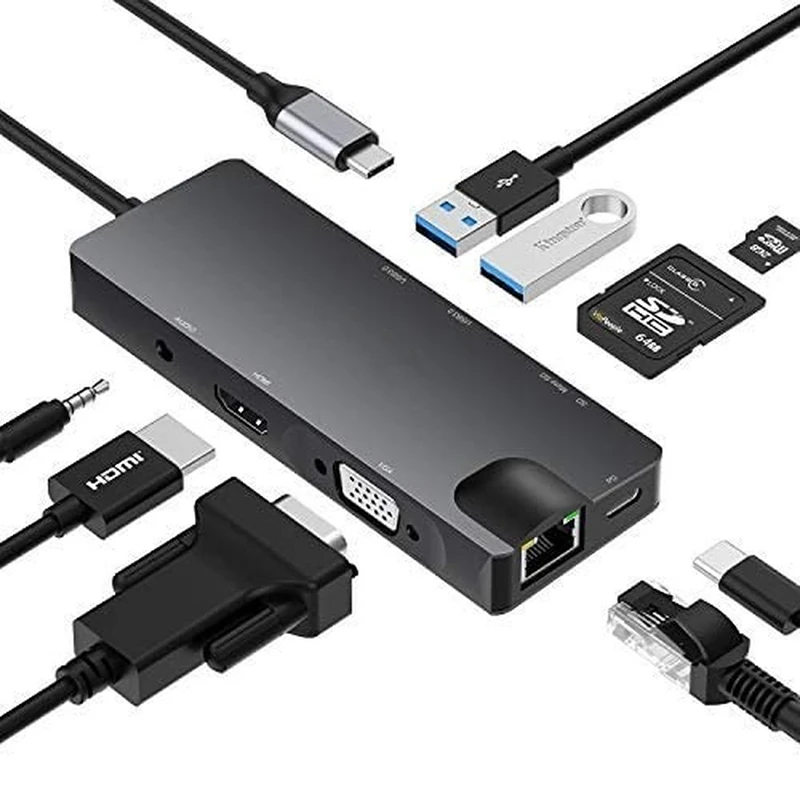USB Type C Hub Type-C к HDMI-совместимый адаптер VGA RJ45 Ethernet SD TF USB-C 3,0 Type C 3,5 мм разъем аудио видео для MacBook Pro
USB Type C Hub Type-C к HDMI-совместимый адаптер VGA RJ45 Ethernet SD TF USB-C 3,0 Type C 3,5 мм разъем аудио видео для MacBook Pro