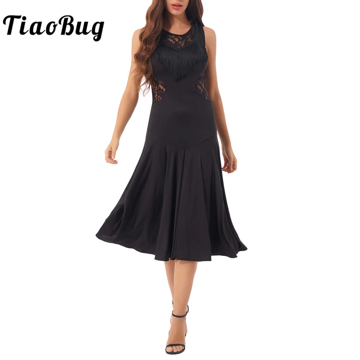 Women Ball Gown Tassel Dance Dress Sleeveless Lace Patchwork Ballroom Latin jazz Tango Waltz Chacha Dresses Dancing Clothes
Women Ball Gown Tassel Dance Dress Sleeveless Lace Patchwork Ballroom Latin jazz Tango Waltz Chacha Dresses Dancing Clothes
