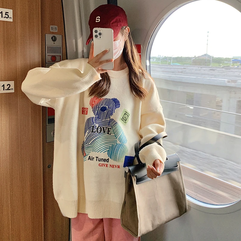 2021 winter new temperament cartoon bear loose mid-length knitted lazy sweater female Korean gentle blouse,jersey mujer,pull
2021 winter new temperament cartoon bear loose mid-length knitted lazy sweater female Korean gentle blouse,jersey mujer,pull