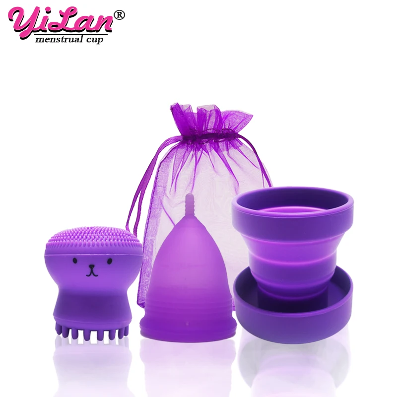 

Medical Grade Silicone Menstrual Cup Feminine Hygiene menstrual Period Cup Reusable Menstruation Collector&Face Cleansing Brush