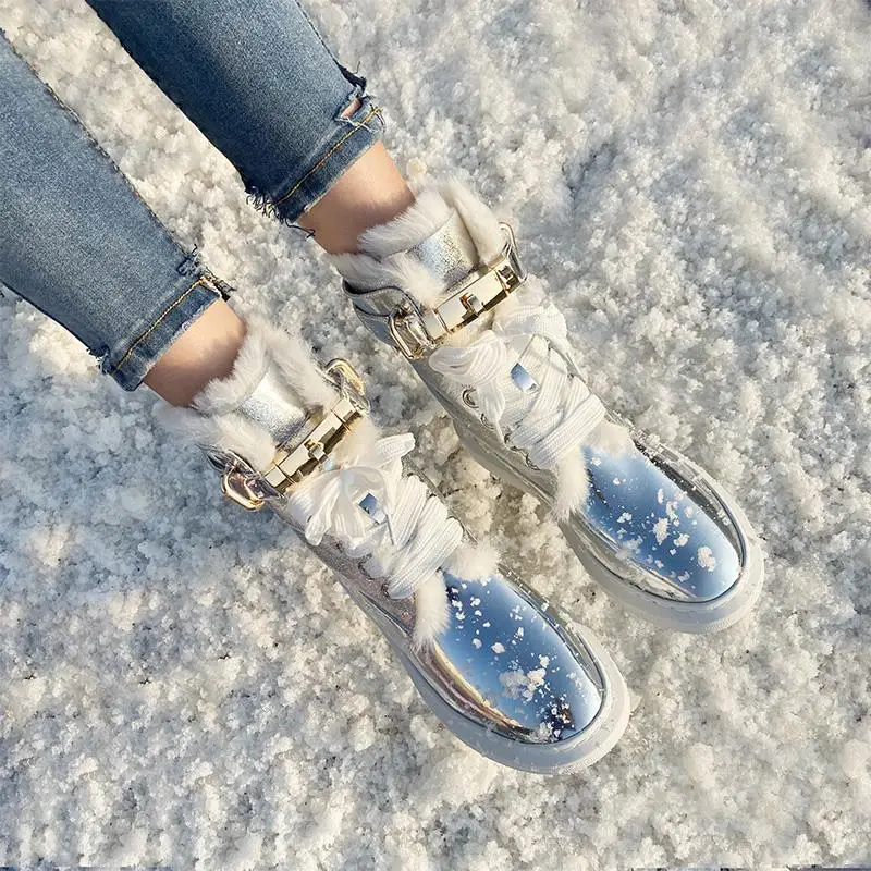 Korean Silver 2021 New Patent Leather Non-Slip Snow Boots Women's High Platform Martin Fleece Lined round Toe Cotton Boots
Korean Silver 2021 New Patent Leather Non-Slip Snow Boots Women's High Platform Martin Fleece Lined round Toe Cotton Boots