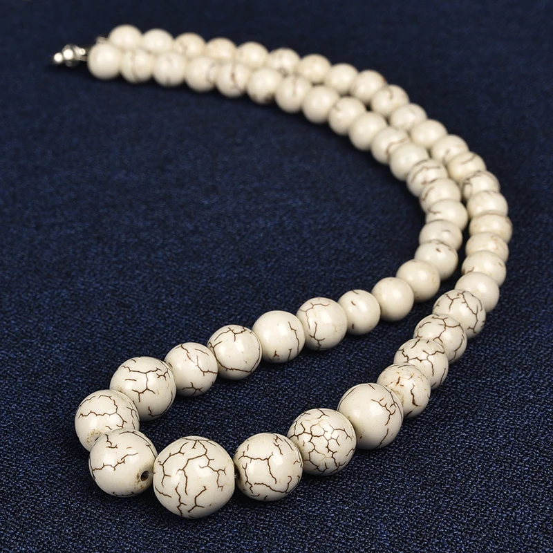 Retro White Turquoises Stone Chokers Tower shape Necklace 6-14mm For Women Charm Prayer Cross Clothing matching 18inche | Украшения и