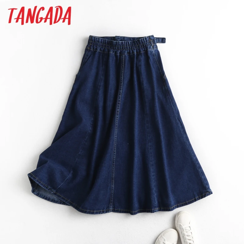 Tangada women dark blue denim midi skirt faldas mujer 2020 autumn winter office ladies elegant chic mid calf skirts BC99
Tangada women dark blue denim midi skirt faldas mujer 2020 autumn winter office ladies elegant chic mid calf skirts BC99