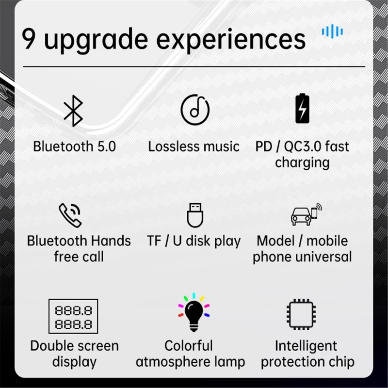 Bluetooth 5.0 FM Transmitter Car Charging Fast Charger QC3.0 USB-C PD Charger U Disk Music Player Car Mp3 Player Wholesale
Bluetooth 5.0 FM Transmitter Car Charging Fast Charger QC3.0 USB-C PD Charger U Disk Music Player Car Mp3 Player Wholesale