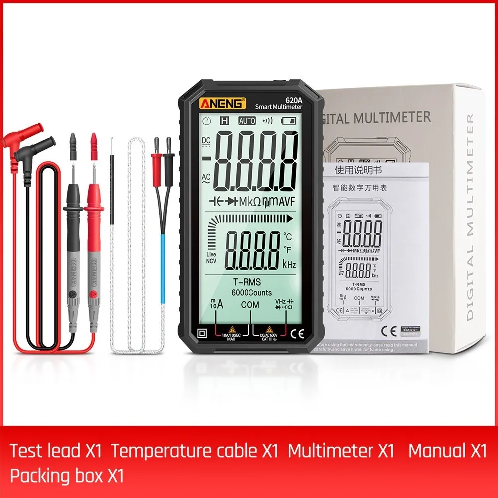 620A Digital Multimeter 6000 Counts Digital Display True RMS Resistance Diode Capacitance Temperature Frequency Measure Quality
620A Digital Multimeter 6000 Counts Digital Display True RMS Resistance Diode Capacitance Temperature Frequency Measure Quality