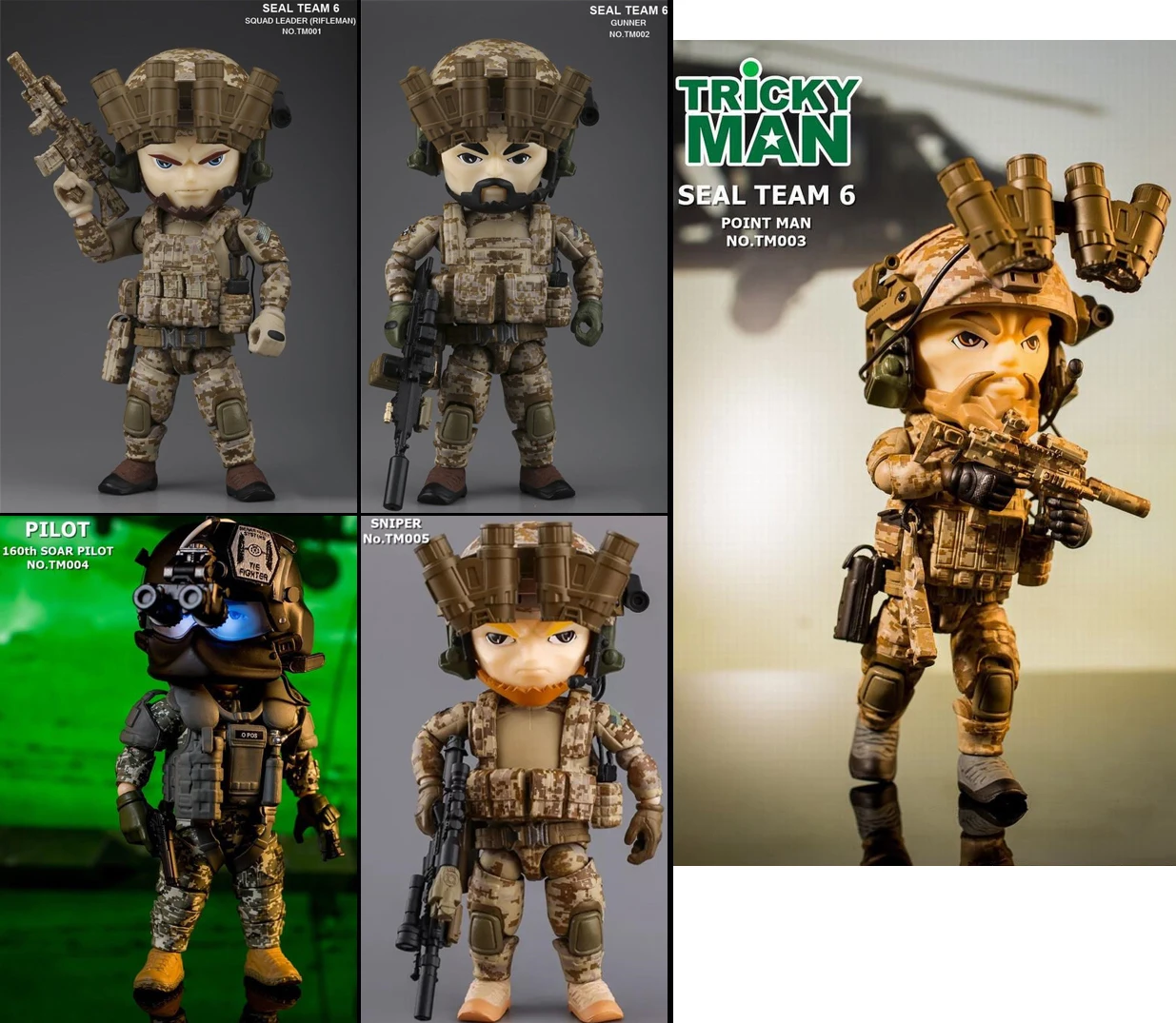 13 см коллекционный полный набор Trickyman Seal Team 6 серий Pointman/Gunner/Rifleman/ Sniper/160th SOAR Ночная