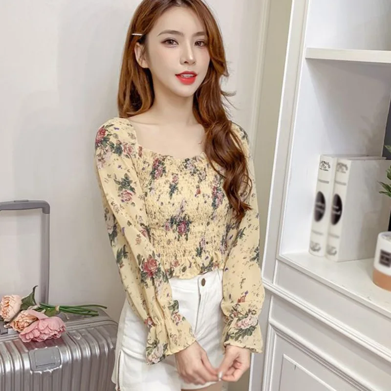 Women's Floral Print Blouses Square CollarSexy Sweet Exposed Navel Long Sleeves Chiffon Shirts Tops
Women's Floral Print Blouses Square CollarSexy Sweet Exposed Navel Long Sleeves Chiffon Shirts Tops