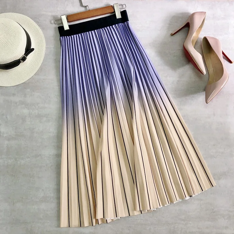Summer Women's high waist skirt Gradient Color Striped Printing Long Skirt Women 2021 Korean fashion Casual Blue Mini Skirts
Summer Women's high waist skirt Gradient Color Striped Printing Long Skirt Women 2021 Korean fashion Casual Blue Mini Skirts