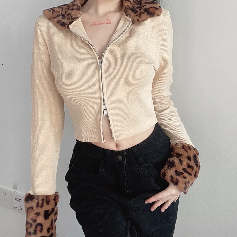 Fashion Women Jacket Crop Top Slim Fit Zipper Long Sleeve Rib Knitted Leopard Lapel Collar Sexy Basic Cardigan Streetwear
Fashion Women Jacket Crop Top Slim Fit Zipper Long Sleeve Rib Knitted Leopard Lapel Collar Sexy Basic Cardigan Streetwear