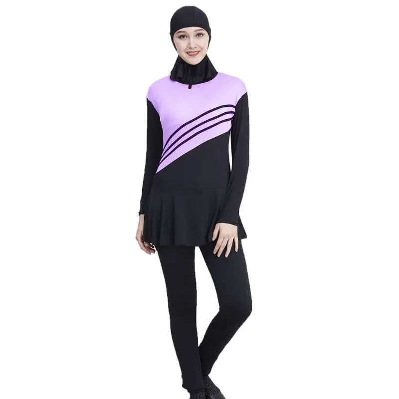 Womens Girls Plus Size Muslim Islamic Modest Swimsuit One Piece Jumpsuit Color Block Stripes High Neck Bathing Suit With H053 
Womens Girls Plus Size Muslim Islamic Modest Swimsuit One Piece Jumpsuit Color Block Stripes High Neck Bathing Suit With H053