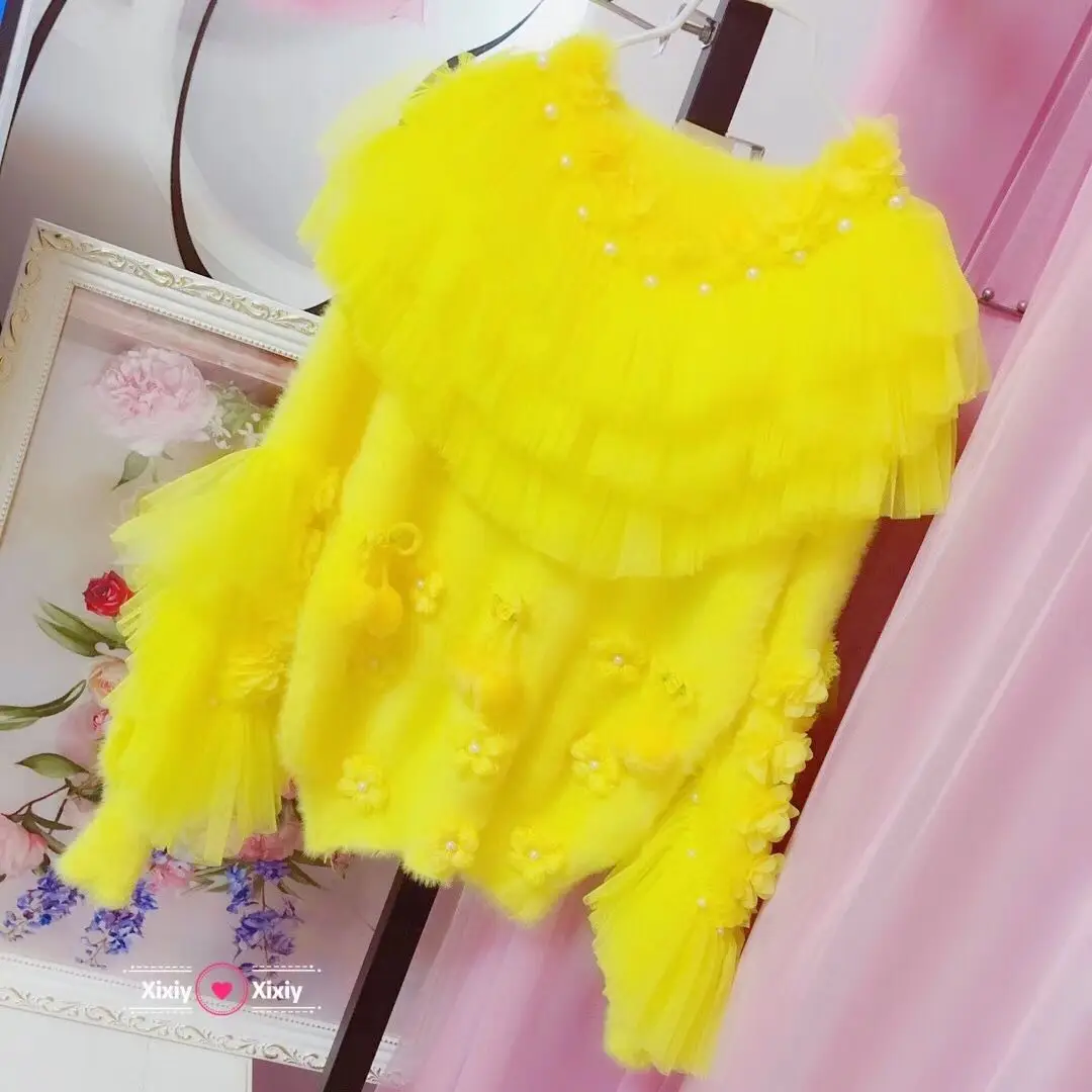 New Fashion Layer By Layer Mesh Stitching Yellow Flower Sweater Women Sweet Pullover Knitwear Loose Casual Short Knitted Sweater
New Fashion Layer By Layer Mesh Stitching Yellow Flower Sweater Women Sweet Pullover Knitwear Loose Casual Short Knitted Sweater