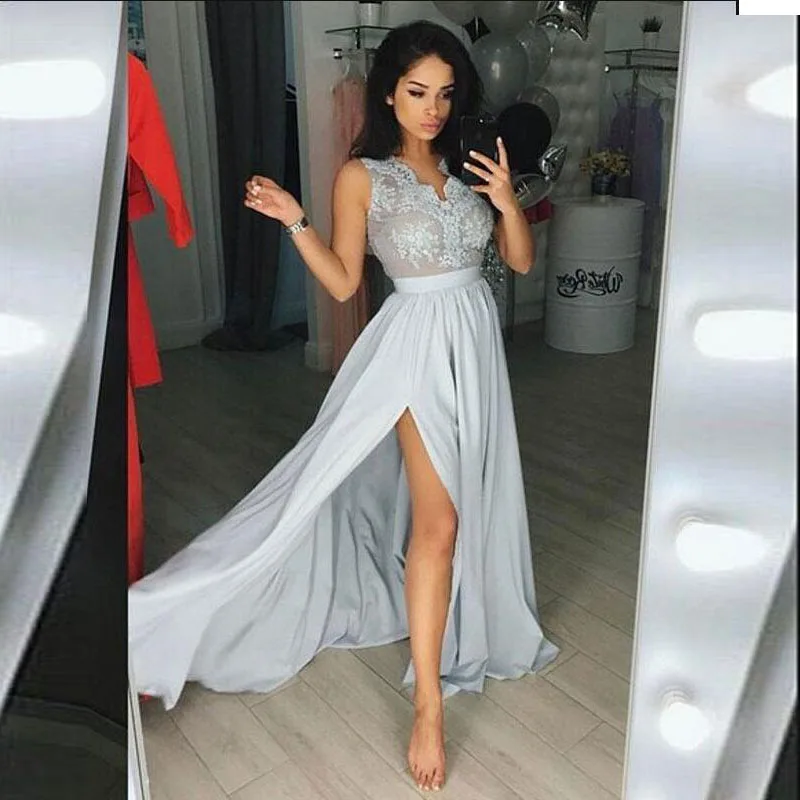 Cheap Silver Lace Prom Dress A Line High Slit Prom Party Gowns 2020 Plus Size Women Pageant Dresses Women Gowns
Cheap Silver Lace Prom Dress A Line High Slit Prom Party Gowns 2020 Plus Size Women Pageant Dresses Women Gowns