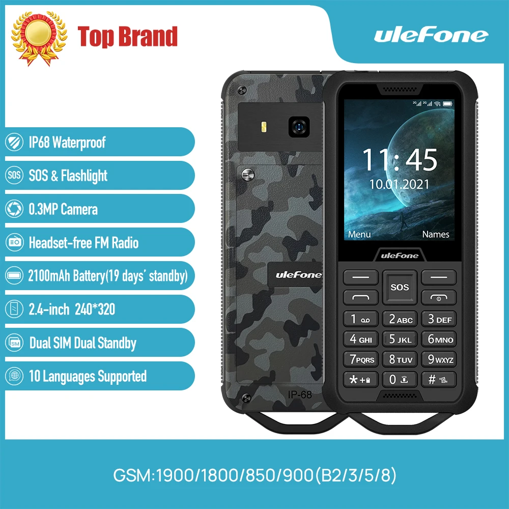 

Ulefone Armor Mini 2 Feature phone Outdoor Adventures Phone 2.4" MTK6261D Wireless FM Radio 2100mAh 0.3MP Dual SIM Rugged Phone