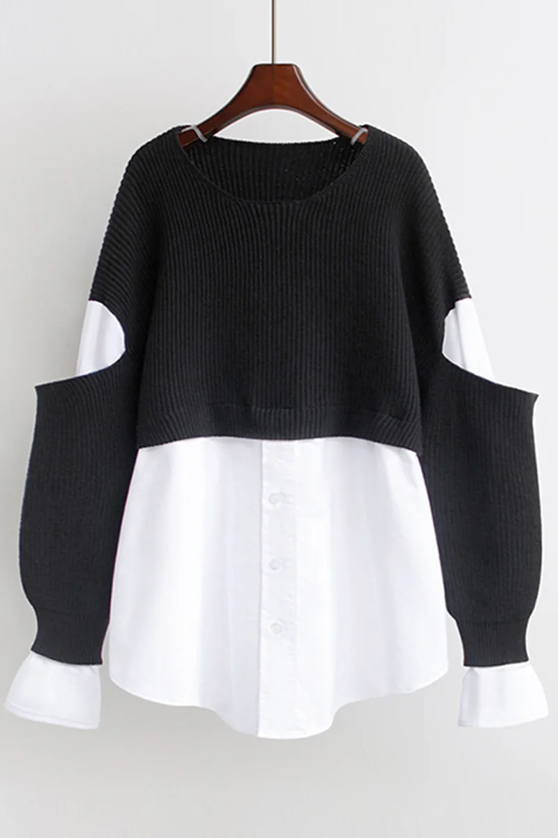 SuperAen Spring 2021 New Full O Neck Fake Two-piece Sweatshirt Knitted Women's Top Long Loose Jacket
SuperAen Spring 2021 New Full O Neck Fake Two-piece Sweatshirt Knitted Women's Top Long Loose Jacket