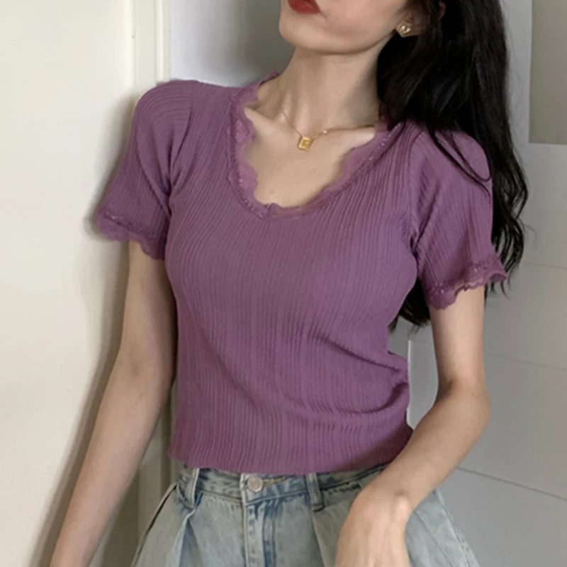 LJSXLS Summer Black T Shirt Casual Solid Color Knitted Crop Top T-shirt Women 2021 Lace Patchwork Short Sleeve Tee Shirt Femme
LJSXLS Summer Black T Shirt Casual Solid Color Knitted Crop Top T-shirt Women 2021 Lace Patchwork Short Sleeve Tee Shirt Femme