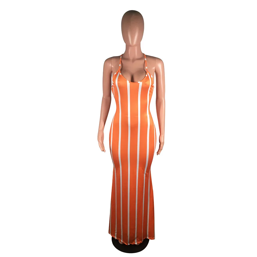 Summer Sleeveless Strap Lace Up Cross Bandage Backless Dress Maxi Long Skiny Dresses Vintage Striped Print Vestidos
Summer Sleeveless Strap Lace Up Cross Bandage Backless Dress Maxi Long Skiny Dresses Vintage Striped Print Vestidos