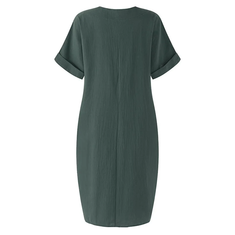 Casual Short Sleeve V Neck Pockets Short Dress Vintage Cotton and Linen Loose Mini Dress Plus Size 5XL vestidos
Casual Short Sleeve V Neck Pockets Short Dress Vintage Cotton and Linen Loose Mini Dress Plus Size 5XL vestidos