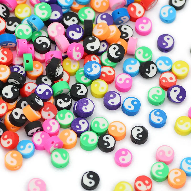 

50Pcs Mix Color Round Tai Chi Polymer Clay Spacers Loose Beads For Jewelry Making DIY Bracelets Necklace Accessories 10x4MM