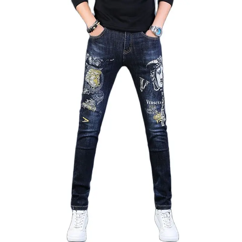 High-end Skinny Jeans Men Slim Fit Brand Korean 2021 Classic Thin Slim Printing Small Feet Streetwear Hip Hop Long Pencil Pants
High-end Skinny Jeans Men Slim Fit Brand Korean 2021 Classic Thin Slim Printing Small Feet Streetwear Hip Hop Long Pencil Pants