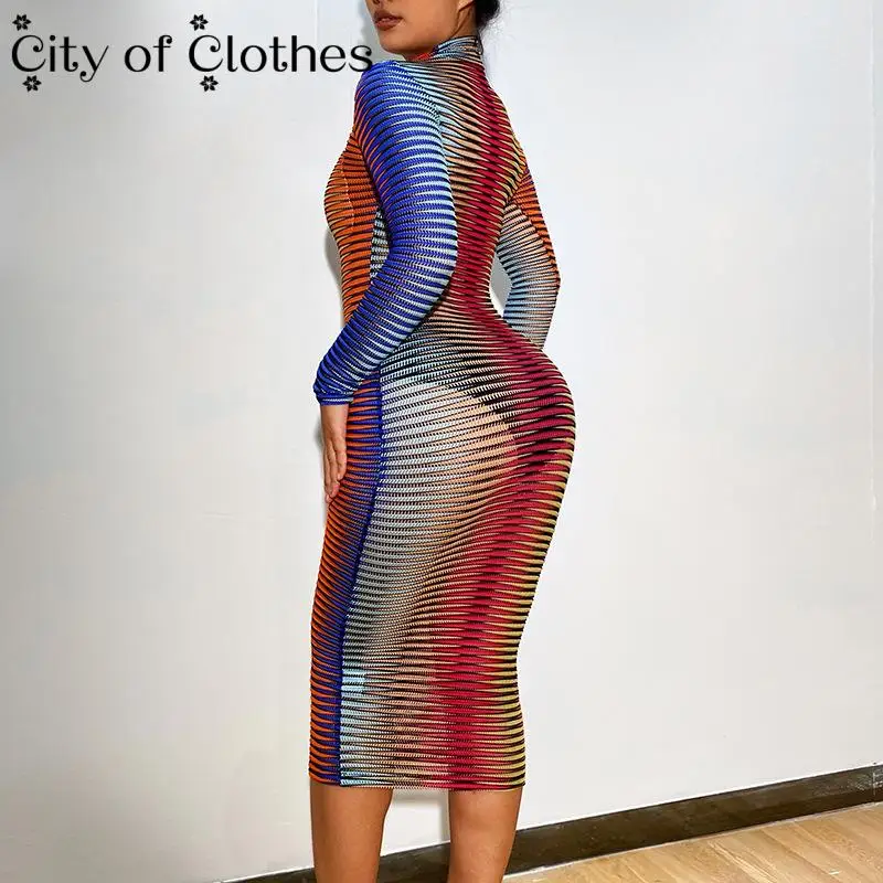 Colorful Gradient Stripe Long Sleeve Dresses for Women High Neck Knitted Midi Dress See Through Bodycon Party Club 2021 Autumn
Colorful Gradient Stripe Long Sleeve Dresses for Women High Neck Knitted Midi Dress See Through Bodycon Party Club 2021 Autumn