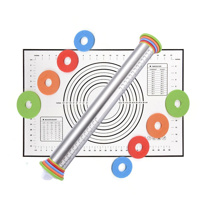 Adjustable Rolling Pin Non-stock Dough Mat Thickness Ring Roller Silicone Baking Cookie Pasty Dough Pad Tray Inner Bakeware Tool
Adjustable Rolling Pin Non-stock Dough Mat Thickness Ring Roller Silicone Baking Cookie Pasty Dough Pad Tray Inner Bakeware Tool