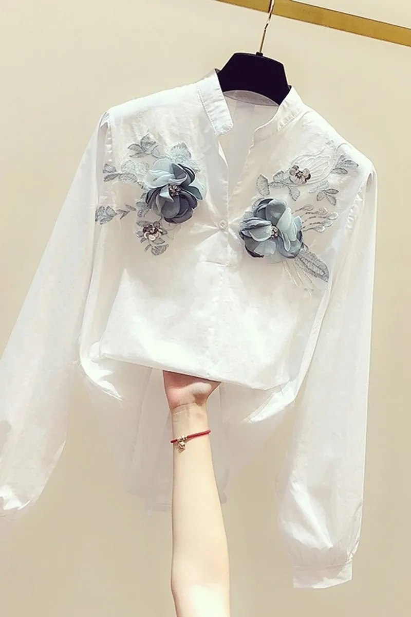 2020 Spring New Korean-Style Hand-Made Embroidery Diamond Flower V-neck Long-Sleeve Shirt Women's Temperament Blouse Blouses Top
2020 Spring New Korean-Style Hand-Made Embroidery Diamond Flower V-neck Long-Sleeve Shirt Women's Temperament Blouse Blouses Top