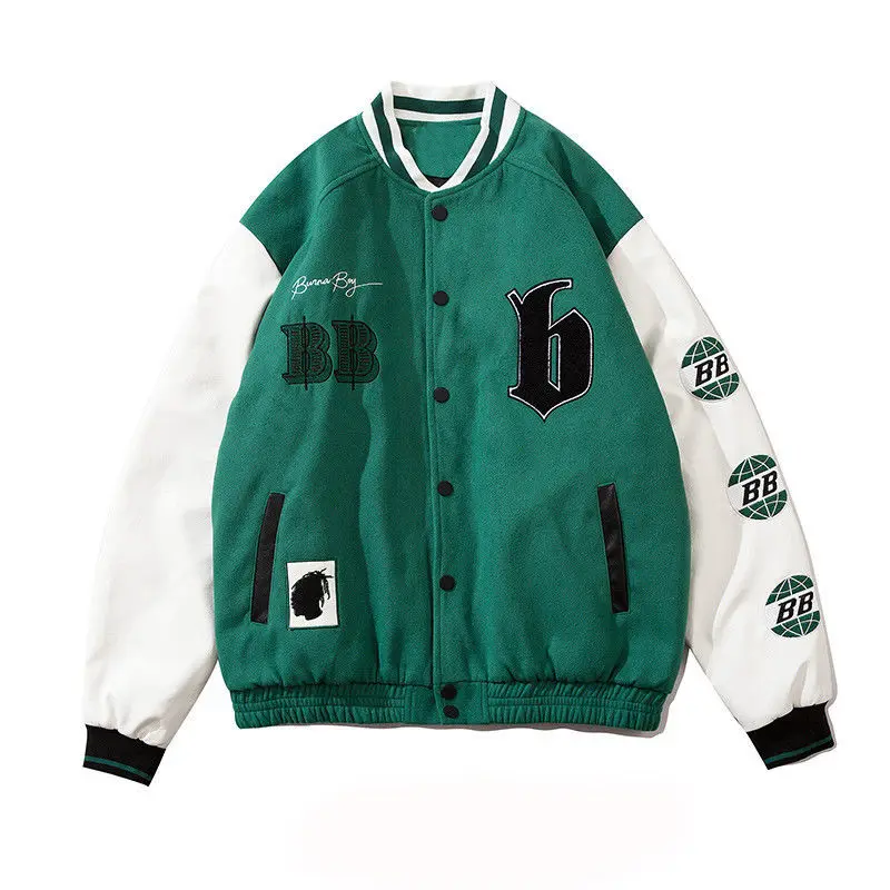 

New Arrival Ingle Breasted Patchwork Regular Standard Appliques Bomber Jacket Men Embroidered Loose Baseball Uniform Female